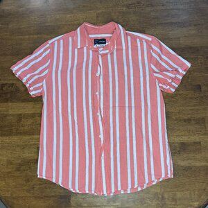 Men's Pink and White Striped Button-Down Original Use Shirt Size M